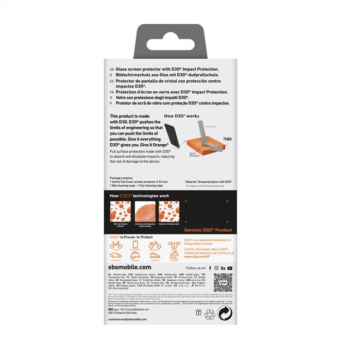 SBS D3o Screenglass iPhone 16 Ted3oscrglip1661-trasparente