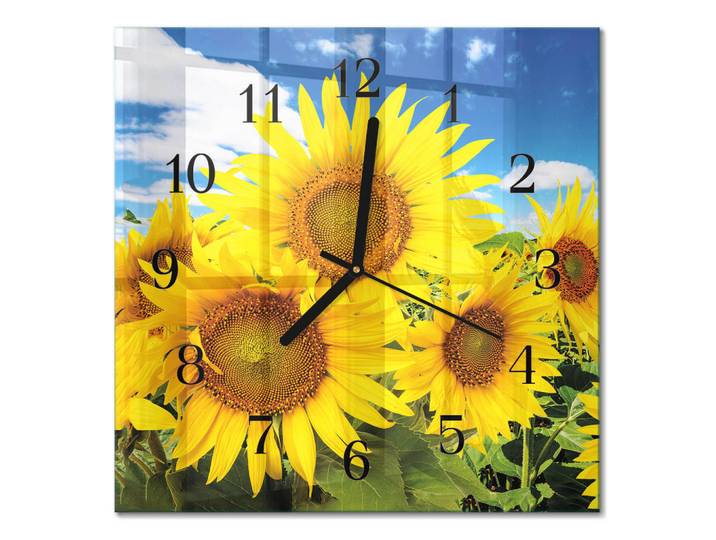 Tulup Wanduhr 30x30 cm - Sonnenblumen, Gelb, Glas, Quadratisch, 30x30x0.4 cm, Dekoration, Uhren, Wanduhren
