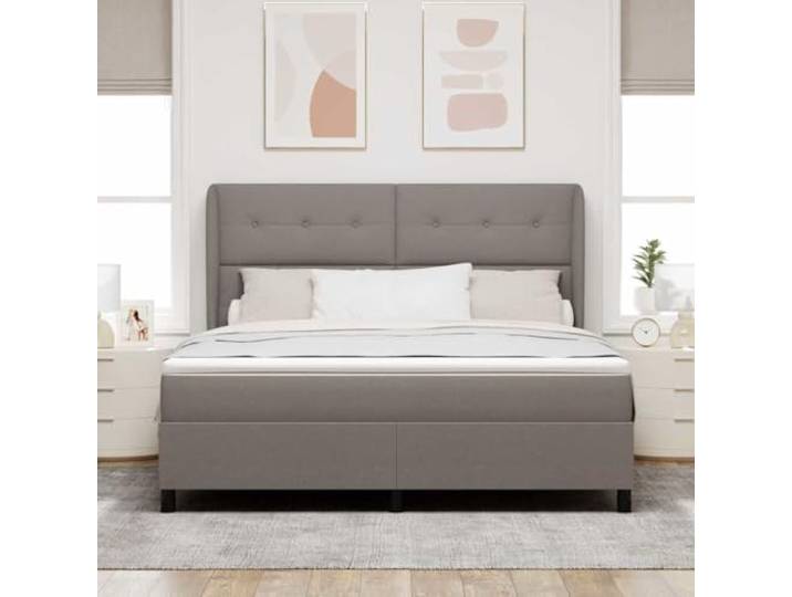 KTHLBRH Doppelbett Taupe 180 x 200 cm mit verstellbarem Kopfteil Rahmen aus Holz, mittlere Matratze, inklusive Topper, Kopfteil mit Ohren