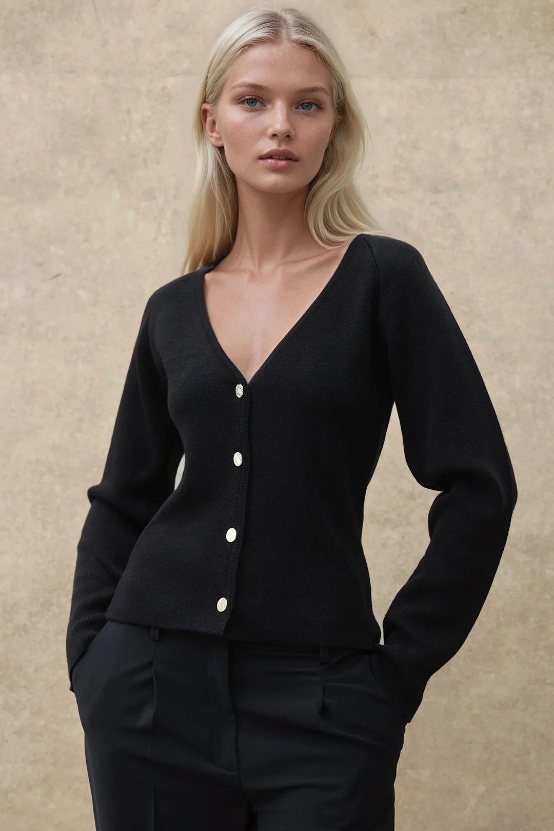 Aangesloten V-hals Knopen Cardigan