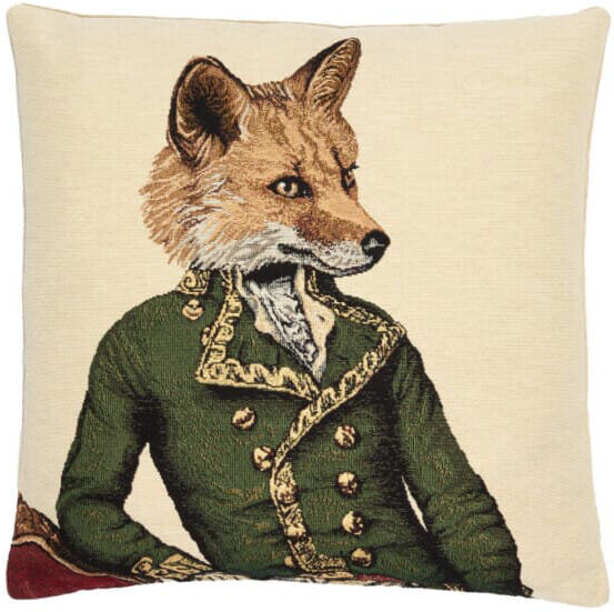 Hines of Oxford Master Fox Regular Cushion with Feather Filler Green 46cm H X 46cm W X 15cm D