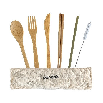 Pandoo bamboe reisset met bestek, stokjes en rietje