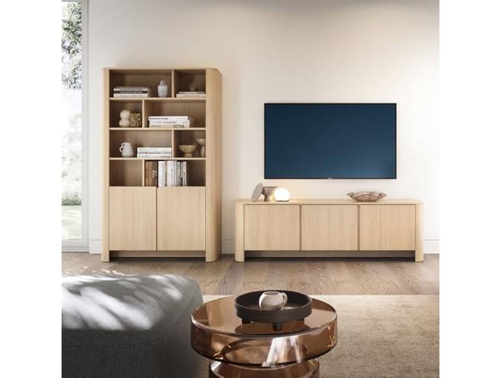 Lomadox Wohnwand Wohnzimmermöbel Wohnzimmerset in Eiche, mit Lowboard & Bücherregal, 2-teilig modern