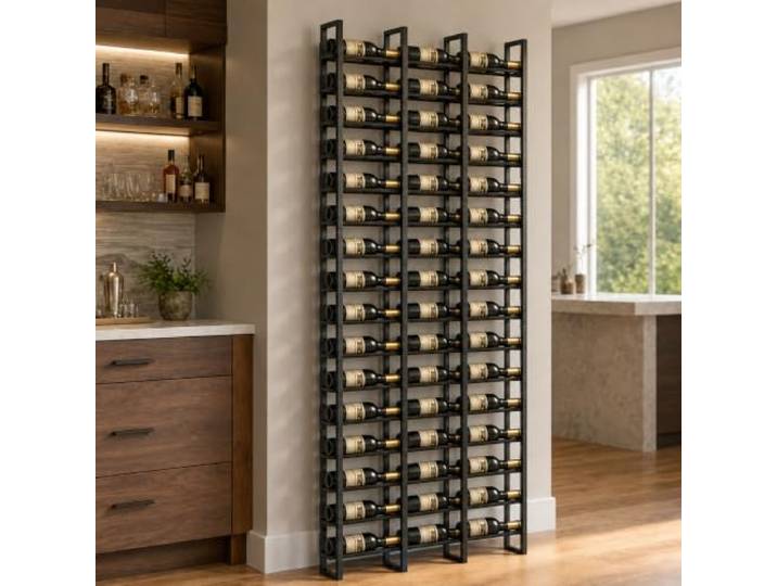 amhricho Weinregal Wandmontage, 48 Weinflaschenregale Schwarze Wandmontage Weinregal, Metall-Weinflaschenhalter, Für Home Bar, Weinküchen Lagerung (3 columns)