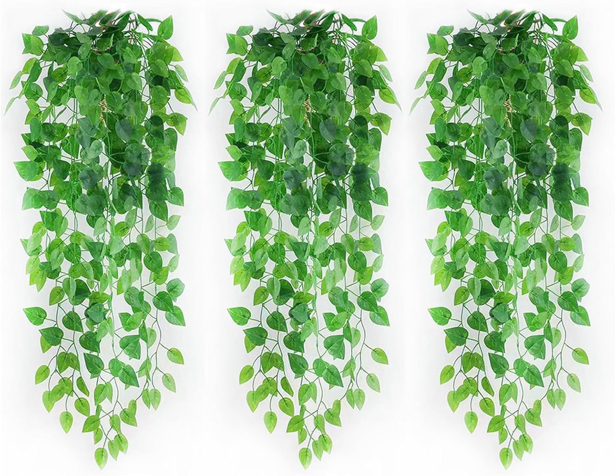 SnelShoppen Set van 3 Hangende Kunstplanten - Groen - 95 cm