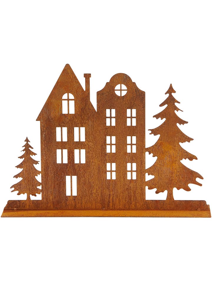 POSIWIO Dekoaufsteller "Häuser mit Bäumen" in Hellbraun - (B)39,5 x (H)28 x (T)10 cm - onesize