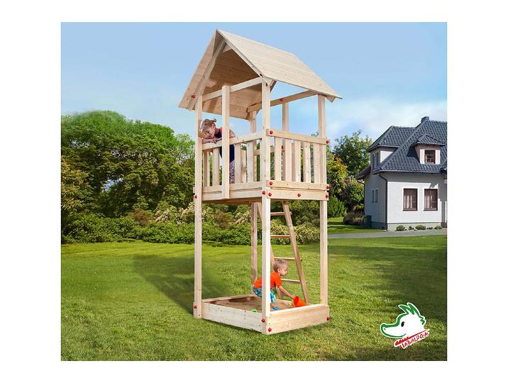 Weka Tabaluga Drachenturm mit Satteldach und Sandkasten 100 × 124 x 331 cm