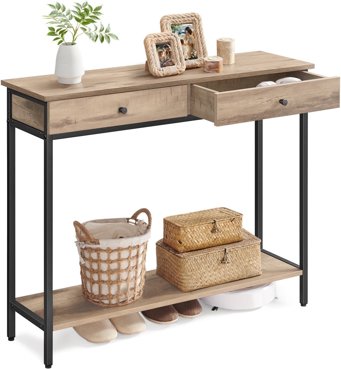 Jently halftafel met 2 laden - Donker kaki