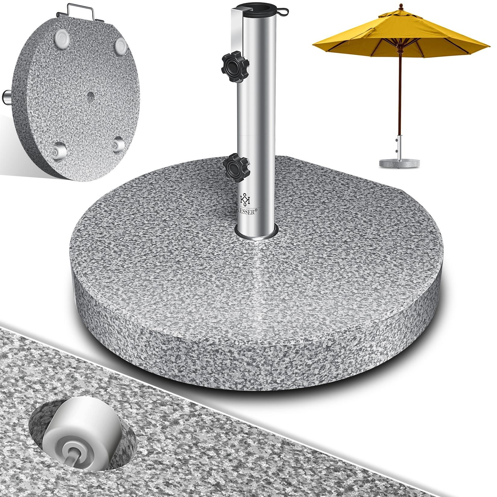 KESSER® Granit Sonnenschirmständer mit Edelstahlrohr, Hochwertiger Schirmständer Sockel 30KG - für Schirmstöcke bis 16-48 mm, Inkl. Transport Griff Garten Balkonschirmständer