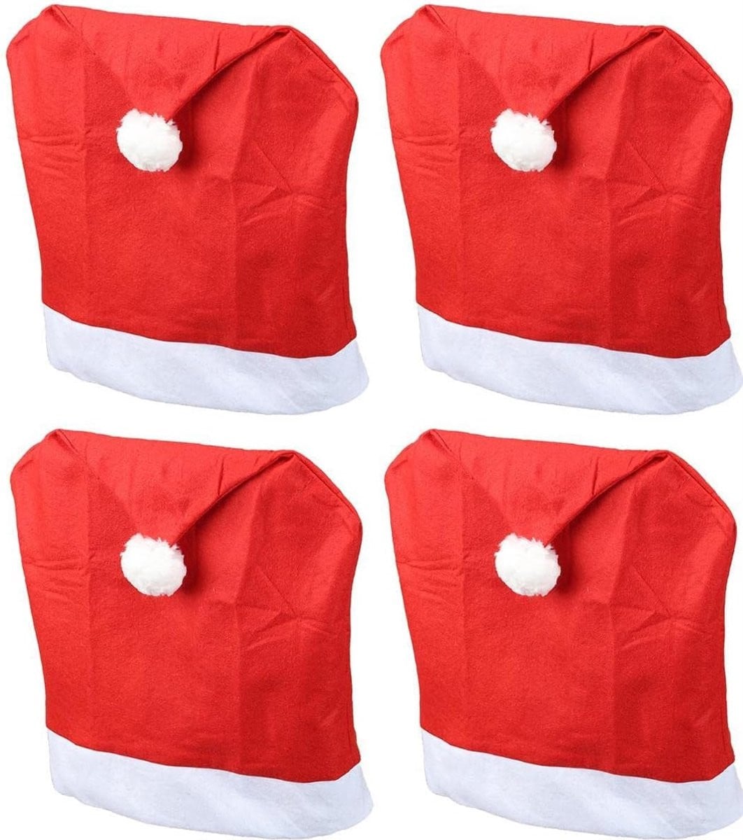 Novaliv Set van 4 Kerstmuts Stoelhoezen voor Eetkamerstoelen - Rood