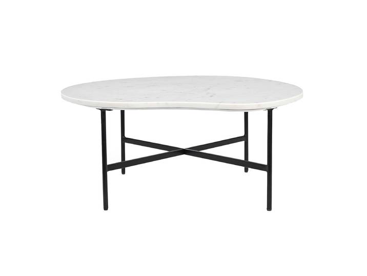 Table basse design en marbre blanc et métal noir L80 cm SASSO