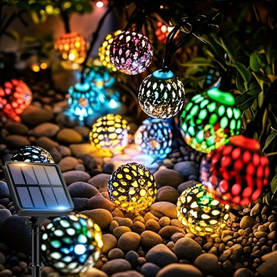 Outdoor Solar Garden Lights Colorful Moroccan Fairy Light 30 20 LED, Moroccan Spherical Solar String Light, Outdoor Garden Courtyard Christmas Decor wolychrome Colour