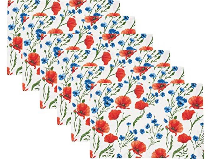 REDBEST Tischset, Platzset, Untersetzer 6er- Pack 100% Baumwolle Mohnblume Größe 30x45 cm - Robustes, glattes Gewebe, mit hochwertigem Kuvertsaum