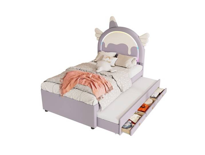 Lit enfant 90x200 cm forme licorne avec lit gigogne FloraGrace