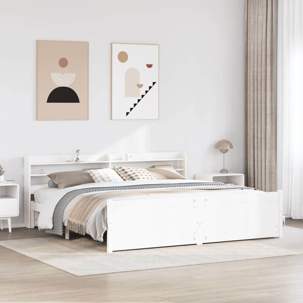 Latitude Run Bed Frame With Headboard Without Mattress White 190 x 218cm
