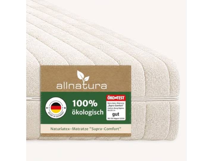 allnatura 7-Zonen Naturlatex-Matratze Supra-Comfort - 90x200 cm, H3 med 100% Naturkautschuk, FSC-zertifiziert - Orthopädisch punktelastisch, 16 cm hoch - Hygiene-Bezug