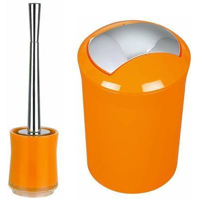 spirella Badezimmer Set, 2-teilige Abfalleimer Kosmetikeimer und WC Bürste “Sydney“ Orange