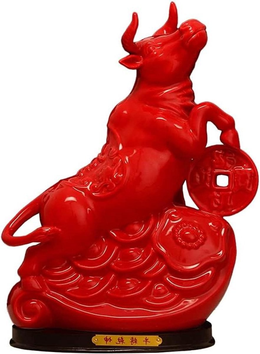 Keramisch Stier Standbeeld voor Desktop Decoratie - Feng Shui Decoratie - Medium Maat