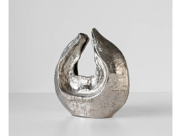 Skulptur Nexora B40 x T17 x H42 cm Aluminium Platin Handgemacht, Wohnaccessoires