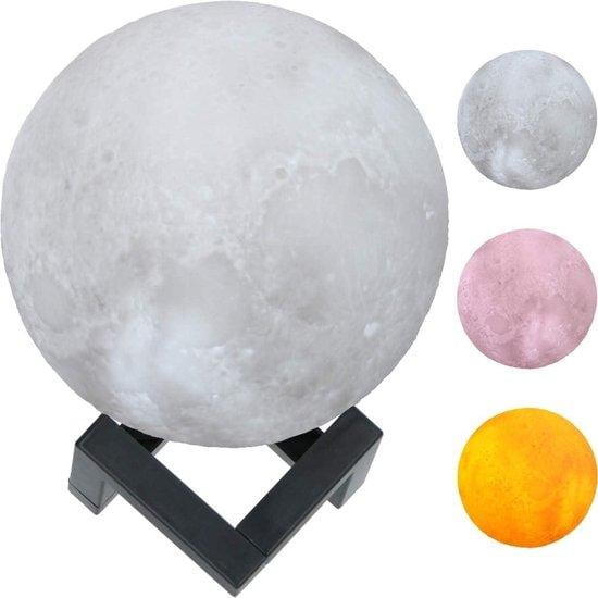 Grundig Maanlamp Nachtlamp met 3D-oppervlak voor de slaapkamer en woonkamer, Diameter: 15 cm