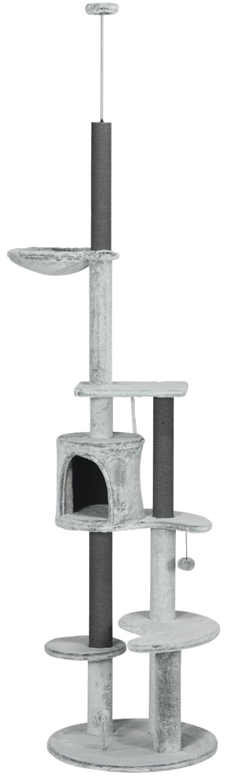 PawHut Krabboom met kattenhol en mand, grijs, hoogte: 225-255 cm