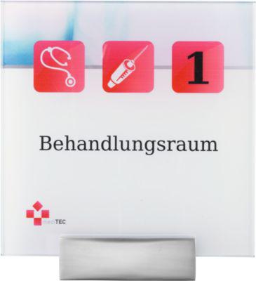 moedel MONACO Türschild, ESG-Glasscheiben, Aluminiumadapter, individuell beschriftbar, alusilber, Schraub-/Klebemontage, B 148 x H 148 mm
