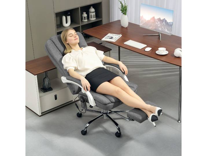 HOMCOM Fauteuil Bureau Massant Chauffant Réglable Gris