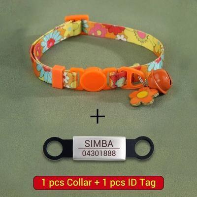 Inspired Finds Personalized Printed Cat Collar With Engraved ID Nameplate Adjustable Safety Collar For Cats & Small Dogs orange