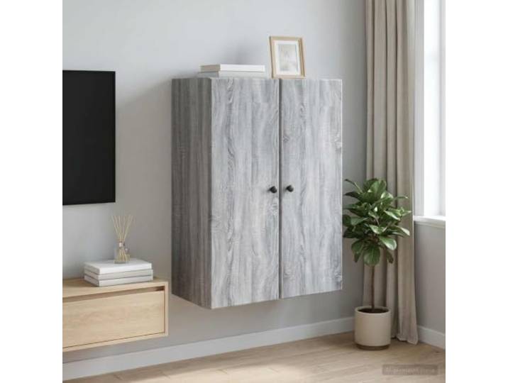 GPWERSDF Wandschrank 66 x 34,5 x 90 cm Holzwerkstoff Sonoma-Grau mit Tür Platzsparend, robust, 90°-Tür, Metallknöpfe, pflegeleicht, vielseitig