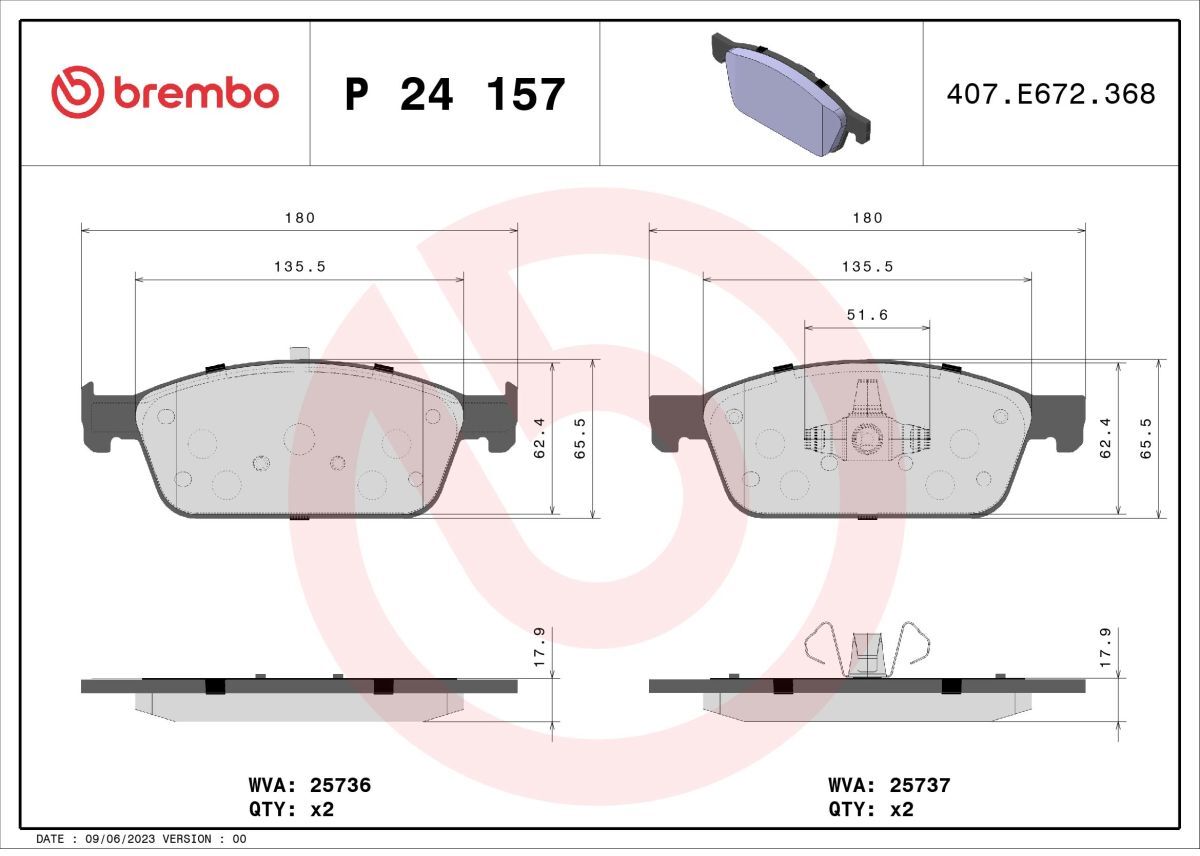 Bremsbelagsatz BREMBO P 24 157, Vorne