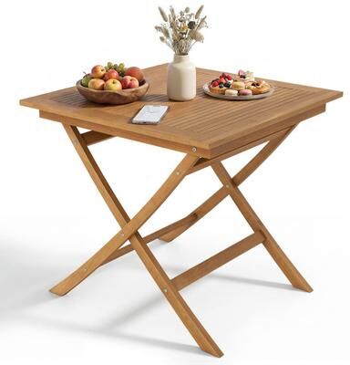Costway 32-Inch Square Solid Teak Wood Patio Dining Table for 4