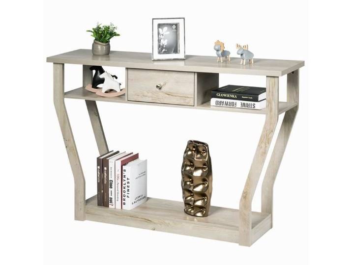 COSTWAY Table Console - 120x30x81CM - 1 Tiroir et 2 Compartiments pour Rangement Style Campagne Meuble d'Entrée Naturel