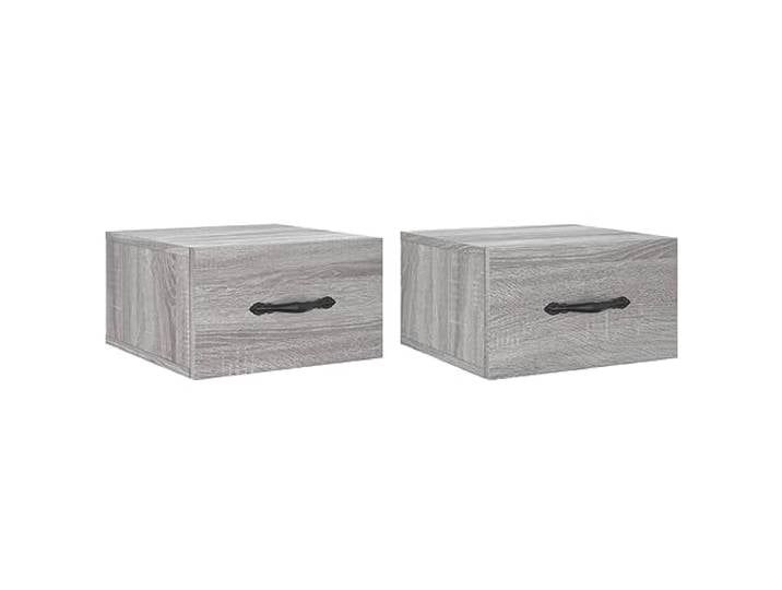 KUPTYERFG Wand-Nachttische 2er Set Grau Sonoma 35 x 35 x 20 cm Schwebender Hängeschrank für das Schlafzimmer schafft bodennahe Freiheit und praktische Ablagefläche für Ihre Dekoration.