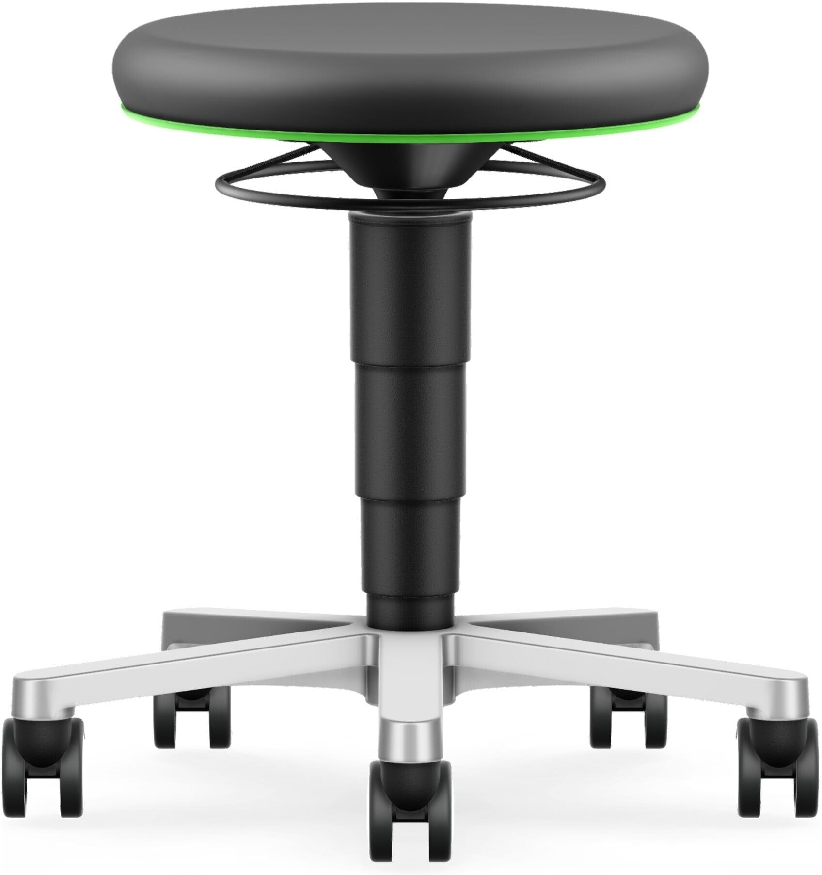 Bimos Labor Hocker mit Rollen Skintec schwarz Sitzhöhe 450-650 mm Farbring grün (9463L-4000-3280)