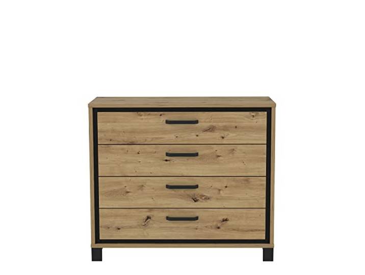 FORTE TRONDHEIM Kommode mit 4 Schubladen, Holzwerkstoff, Artisan Eiche / Schwarzeiche, 104.7 x 81.3 x 41.5 cm