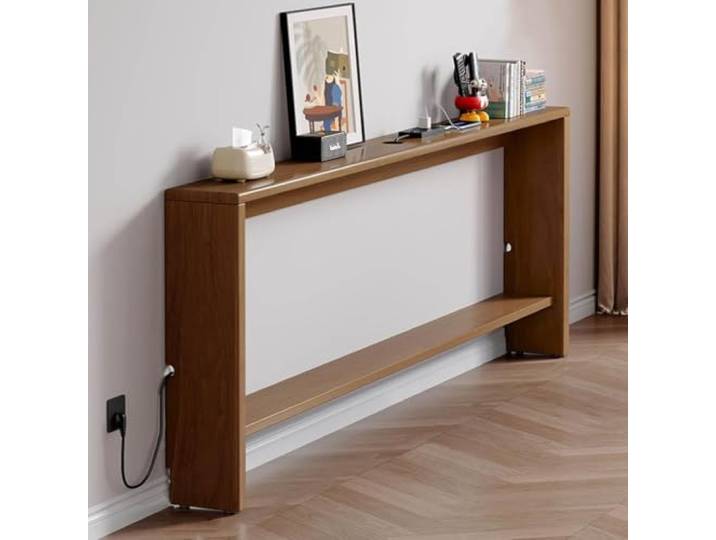Moubhjd Schmaler Konsolentisch Konsolentisch Eingang Braun 120x10x69cm Hallway Table Mit Verstellbaren Ablagen, Tisch Hinter Der Couch, Kabellöcher, Sofatisch Für Flur, Rustikal