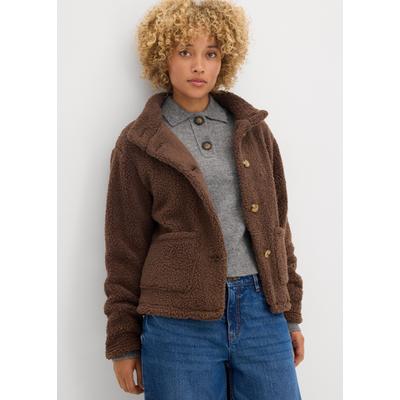 Fleecejacke BONPRIX, Damen, Gr. 52/54 (XXL), braun (lehmbraun), Obermaterial: 100% Polyester, oversize, Jacken Fleecejacke, in Teddy-Optik, Oversize-Passform, aus Polyester, im Casual-Stil