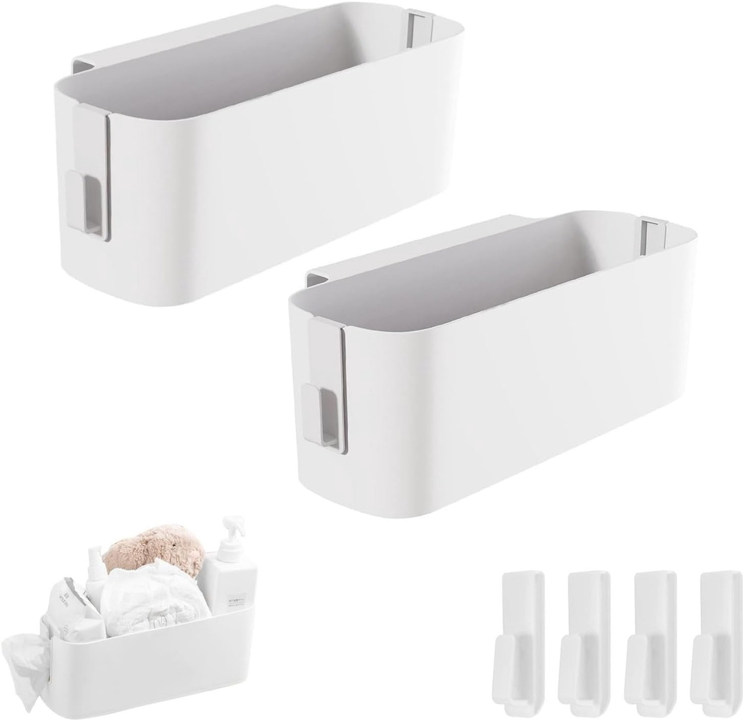 Hanging Bed Organizer met 2 verwijderbare haakjes voor boeken, telefoon en hoofdtelefoon, bedside opbergoplossing (2 stuks)