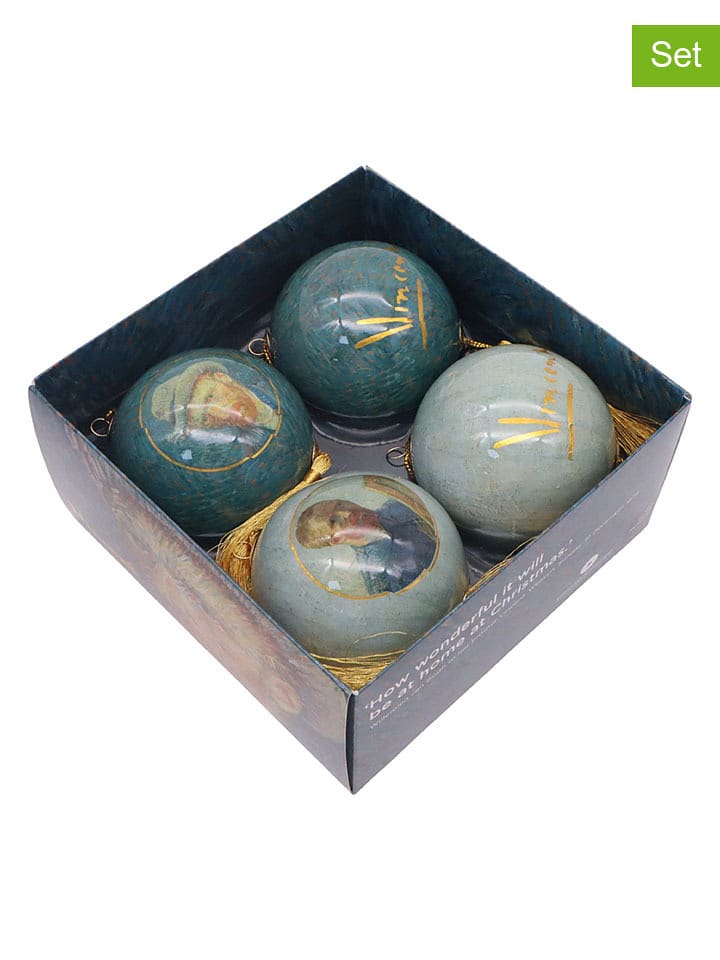 Christmas Inspirations 4er-Set: Christbaumkugeln "Portrait Van Gogh" in Blau/ Hellblau - Ø 7,5 cm - onesize