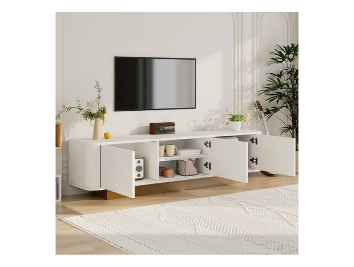 STILVORA Lowboard TV-Lowboard mit Stauraum,Kabelmanagement&Texturfront,MDF,Weiß (TV-Board, Wohnzimmermöbel, 1 St., Kabelmanagement, Texturfront), Abgerundetes Design