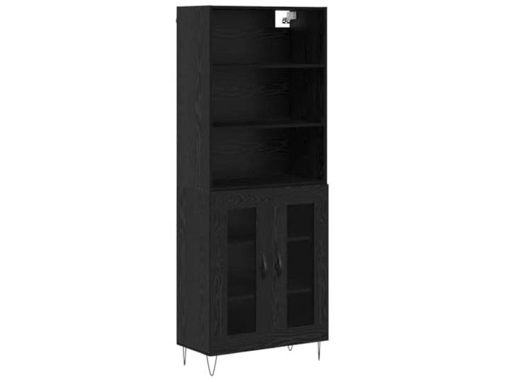 GHVBNMF Highboard 2-teilig Schwarz Eichen-Optik 69,5x34x180 cm Schlankes Anrichte-Set mit Metallbeinen und verstellbarem Fächersystem für Ihr Wohnzimmer und Esszimmer.