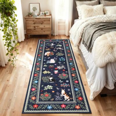 Garvee Pastoral Cat Pattern Washable Area Rug
