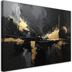 LEINWANDBILDER, Schwarze Abstraktion mit goldenen Reflektionen