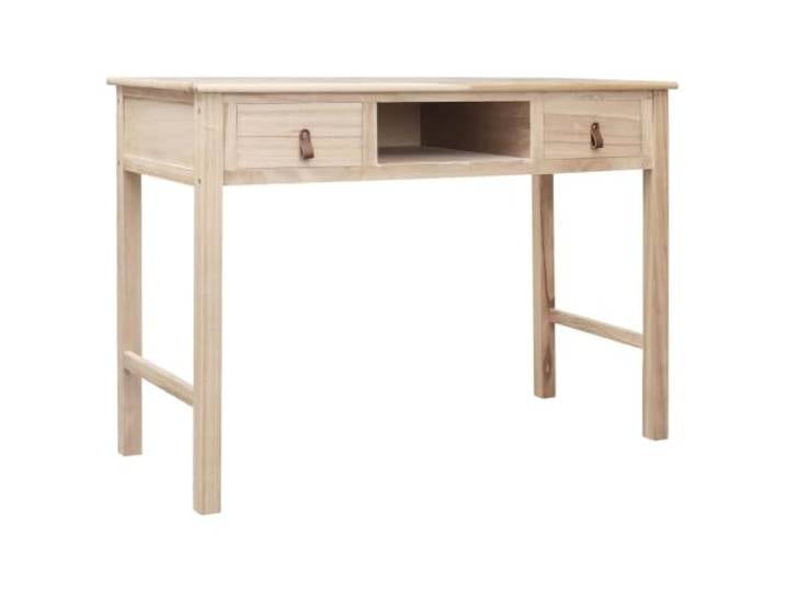 Xhnifbn Schreibtisch Holz Natur 110x45x76 cm Computertisch Kompakter Konsolentisch aus Paulownia und Pappelholz mit 2 Schubladen und Fach für Arbeitszimmer und Home Office.