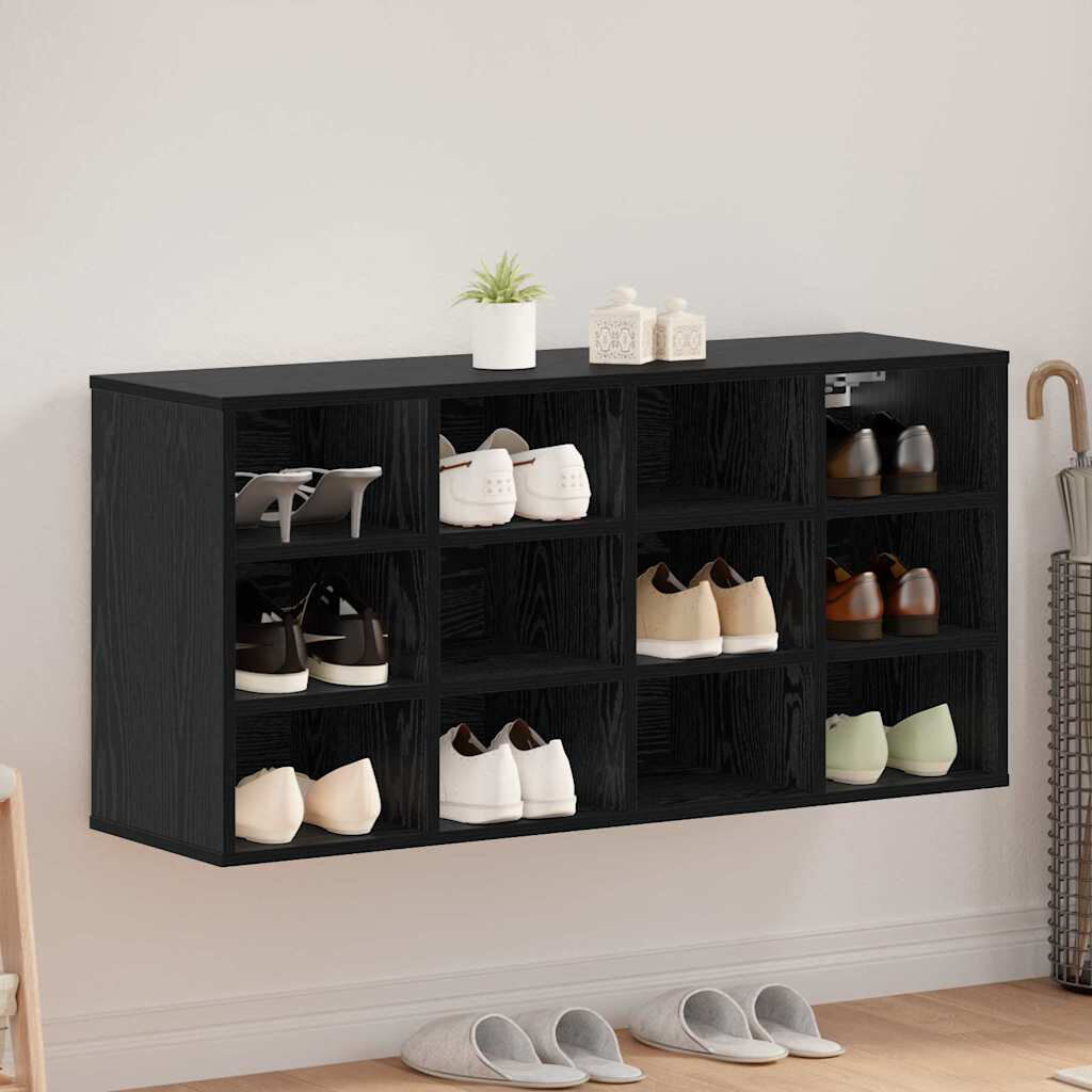 Metro Shoe Cabinet With Shelf 103 X 30 X 51 Cm Engineered Wood Black Oak 12