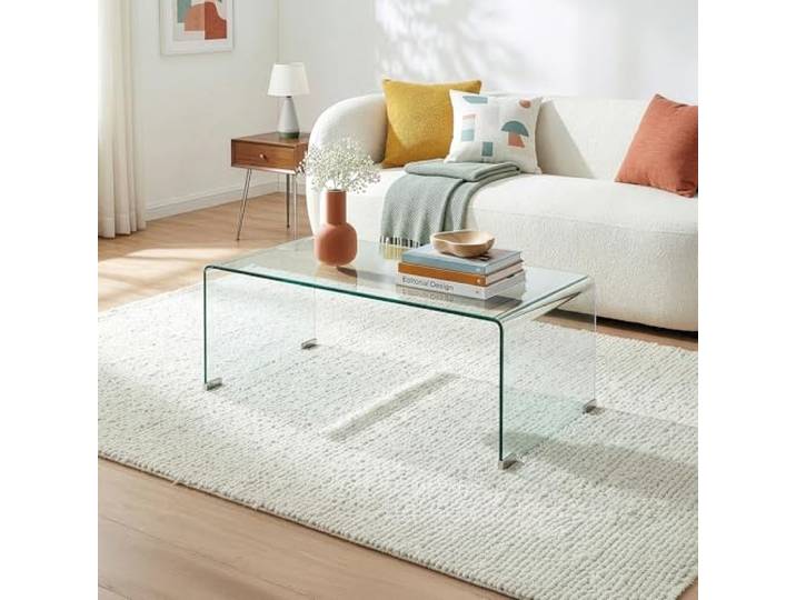 [en.casa] Couchtisch Väsas Wohnzimmertisch 90 x 45 x 35 cm Beistelltisch Couch gehärtetes Glas gebogen Sofatisch minimalistischer Glastisch rechteckig Kaffeetisch Transparent