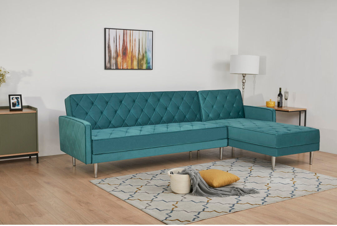 Wade Logan Dorothea Reversible Sleeper Corner Sofa Teal 86cm H X 283cm W X 163cm D