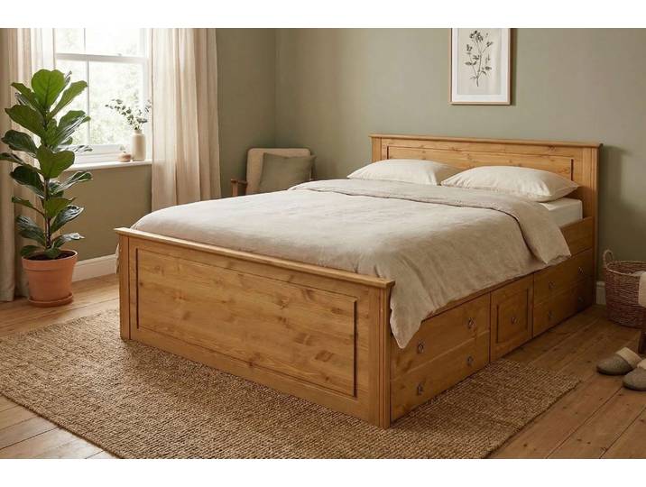 Massivholzbett OTTO HOME Hugo, FSC zertifiziert, Landhausstil, zeitlos und edel , natur, geölt, B:172cm H:84,5cm L:212cm, Betten, Massivholzbett, Stauraumbett, extra belastbar, Made in EU, viele Breiten