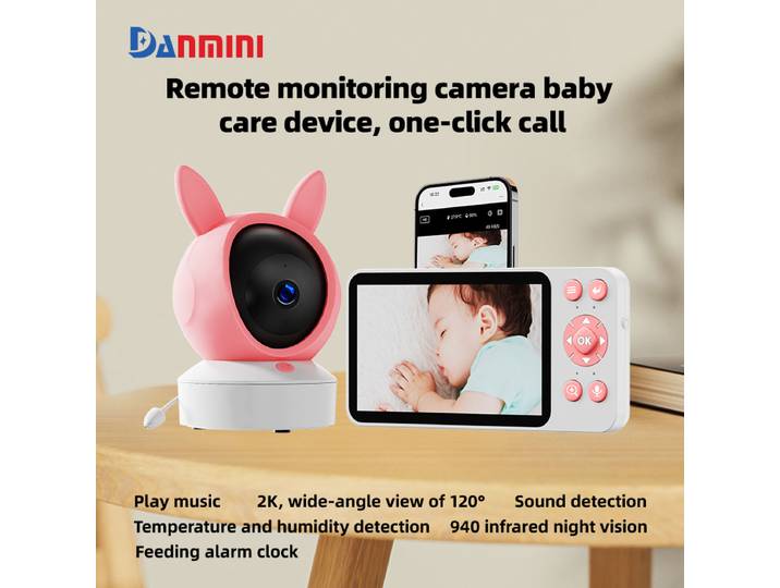 Danmini 1080P bébé moniteur Tuya App télécommande 5 pouces HD affichage interphone bidirectionnel Babyphone détection de température Babysitter
