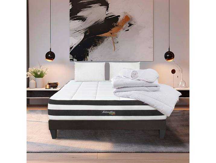 Pack Fontainebleau 180x200 cm Matelas Ressorts + Sommier Bois + Accessoires